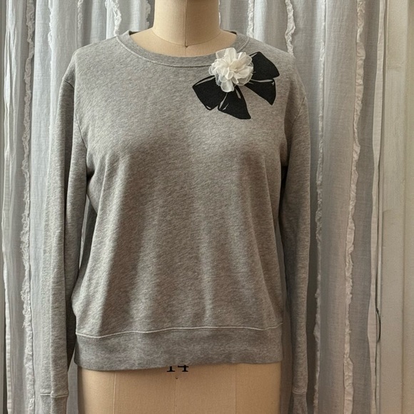 Kate Spade Gray Sweatshirt with Black Bow and White Flower - Picture 1 of 3